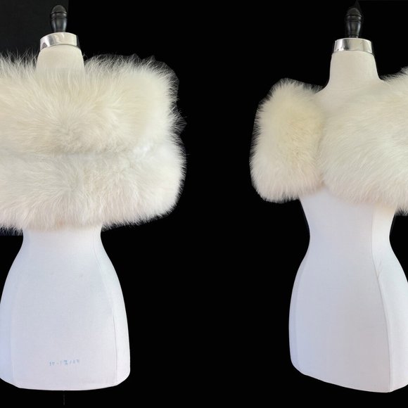 Arctic FOX Fur Stole, Warm Ivory Bridal Shawl, Real Vintage Fur - Picture 7 of 10